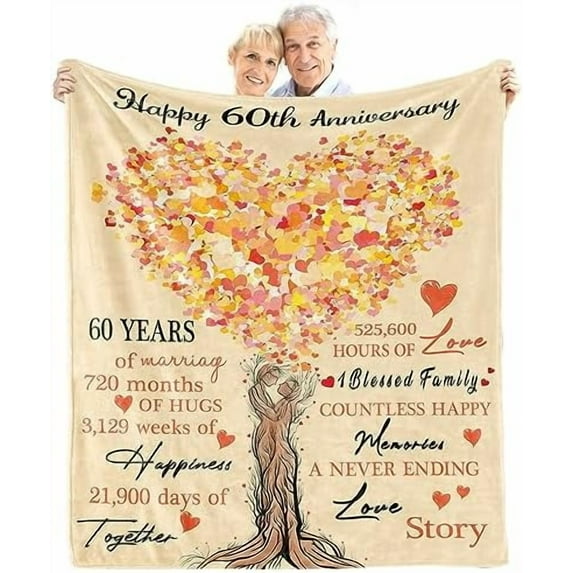 60th Anniversary Blanket Gifts 60th Wedding Anniversary Blanket Gifts for Parents Grandparents Couple 60 Year Anniversary Wedding Decorations Gift Ideas Throw Blanke