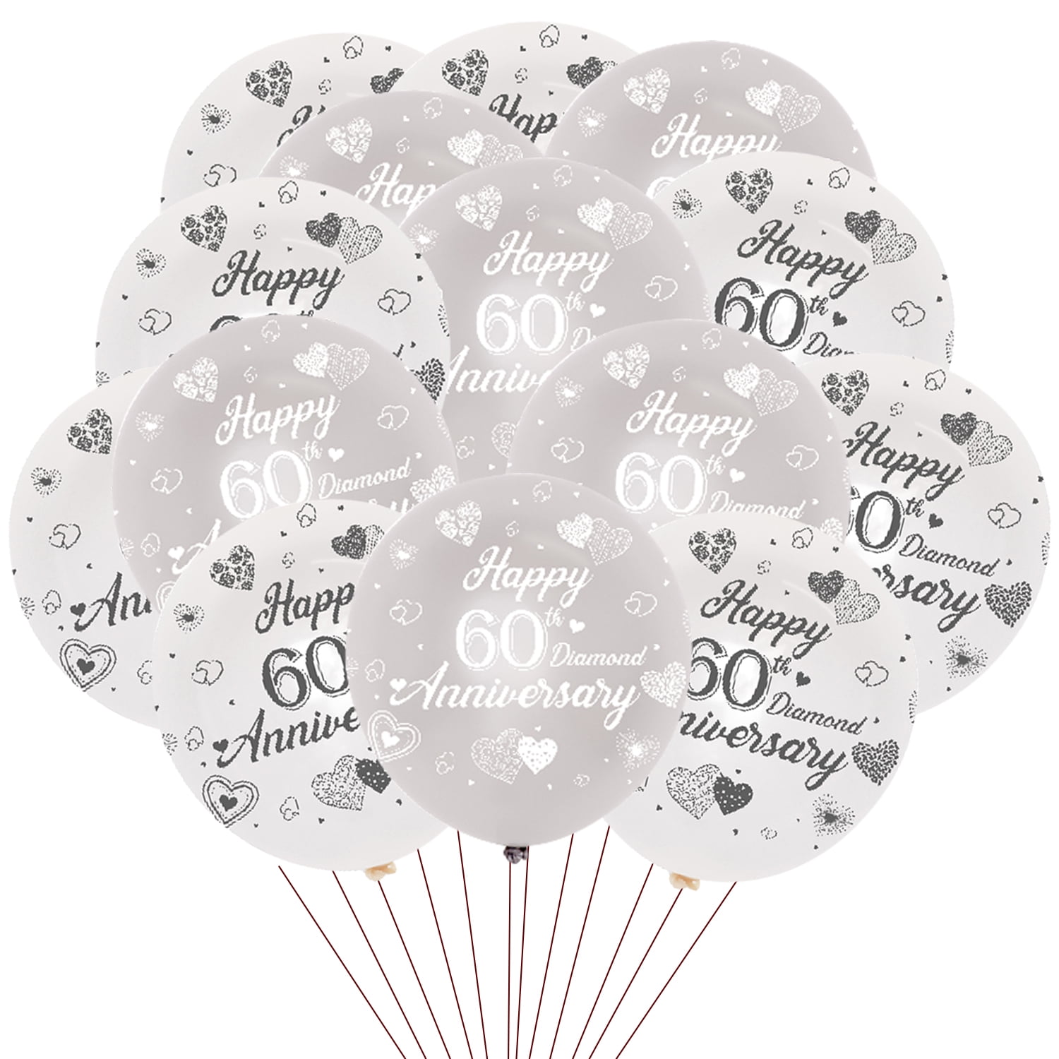 60th Anniversary Decorations, Happy 60th Diamond Anniversary Party, Silver And White Latex Balloons 20pcs For 60th Wedding Anniversary Party Decorations Supplies