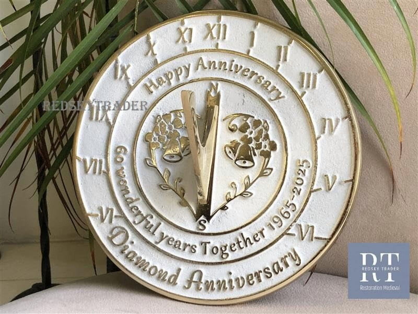 60th Anniversary Sundial Gift - 8 Inch Golden Wedding Memorial Garden Decor