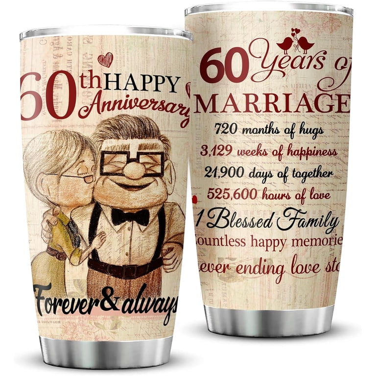 60th Anniversary Tumbler Gifts, 60th Anniversary Wedding Gifts for Couple  Parents Friends, 60 years Diamond Anniversary Tumbler Gifts for Him or Her,  20oz Insulated Cup Present (1 PC) - Walmart.com