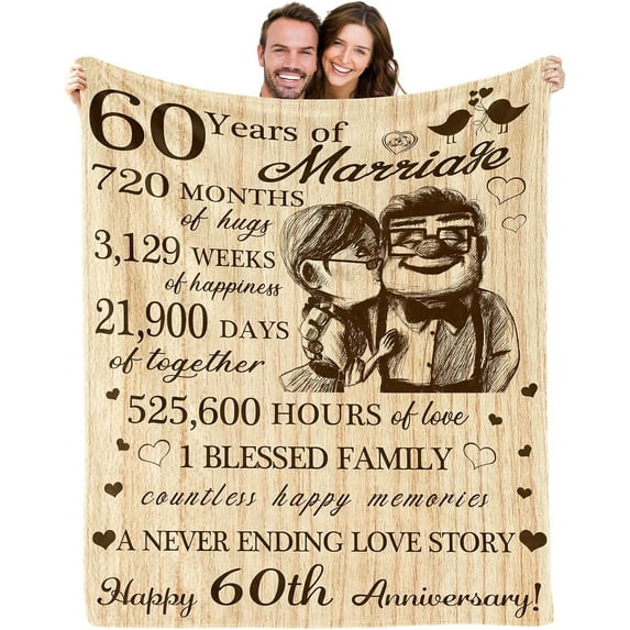 60th Anniversary Wedding Gifts - Gift for 60th Anniversary Blanket- 60th Anniversary Decorations Gifts for Couple Parents - Diamond 60 Year Anniversary Marriage Gift Ideas for Her Wife 60"X 50" Inches