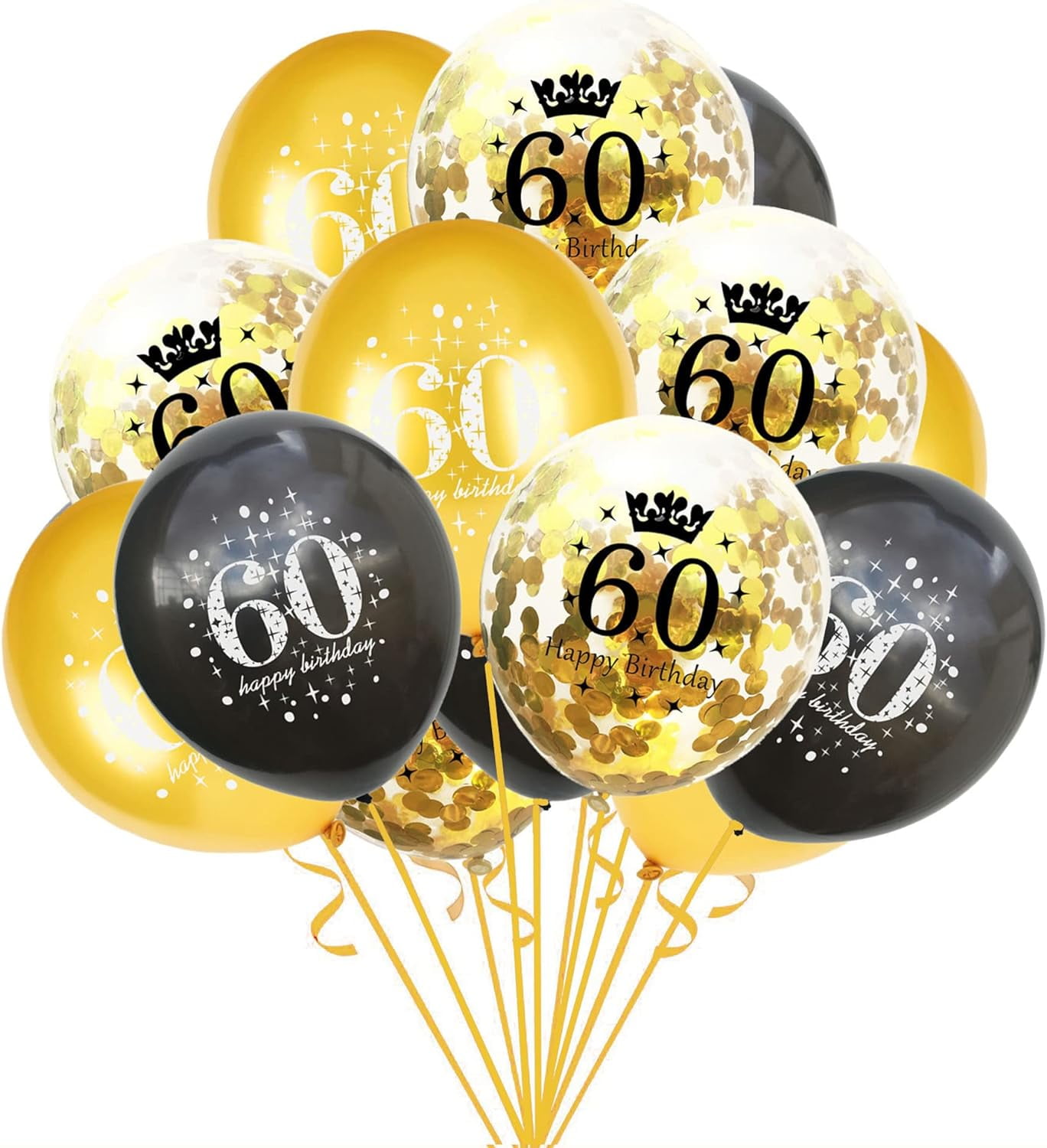 60th Birthday Balloons Black and Gold 60th Birthday Decorations for Men ...