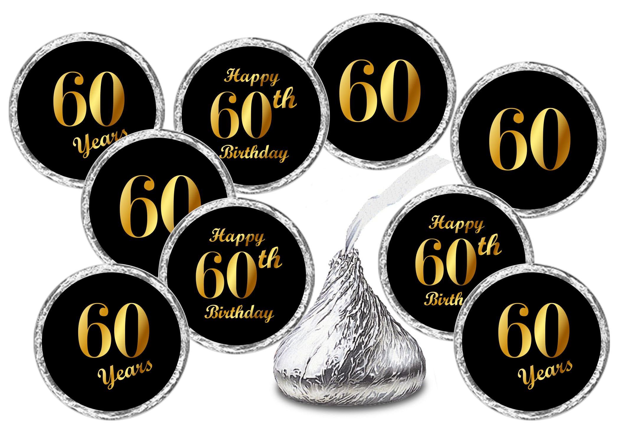 60th Birthday Black Kisses Stickers, (Set of 216) Chocolate Drops ...