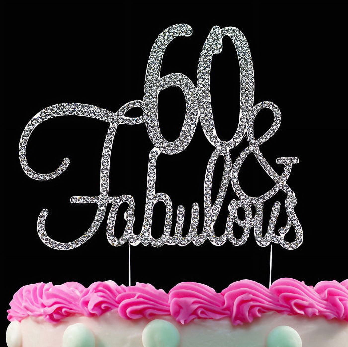 Silver mirror happy 60th birthday cake topper