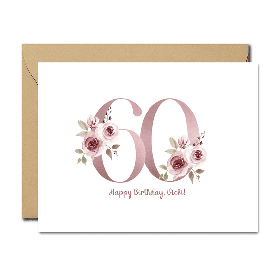 60th Birthday Card for Her – Elegant Floral Design with Roses – Personalized Birthday Wishes – Perfect for Celebrating Milestone Birthdays