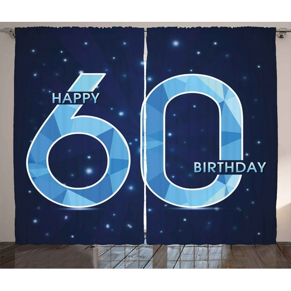 Ambesonne Party Curtains 2 Panel Set, Birthday 60 Stars, 108" x 108", Navy Blue and Sky Blue