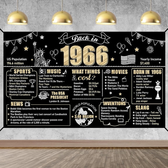 60th Birthday Decorations Back in 1966 Banner Backdrop for Men Women, Happy 60 Birthday Sign Poster Party Supplies, Black Gold Sixty Bday Photo Background Party Decor for Outdoor Indoor 5X3FT