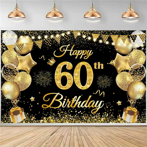 60th Birthday Decorations for Men Women, Happy 60th Birthday Banner Decorations Cheers to 60 Years Birthday Party Suppiles Black Gold Backdrop for 60th Birthday Party Favors Decor
