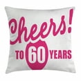 thumbnail image 1 of 60th Birthday Decorations Throw Pillow Cushion Cover, Drinking Party Theme with Happy Cheers Quote Art Print, Decorative Square Accent Pillow Case, 18 X 18 Inches, Hot Pink and White, by Ambesonne, 1 of 2