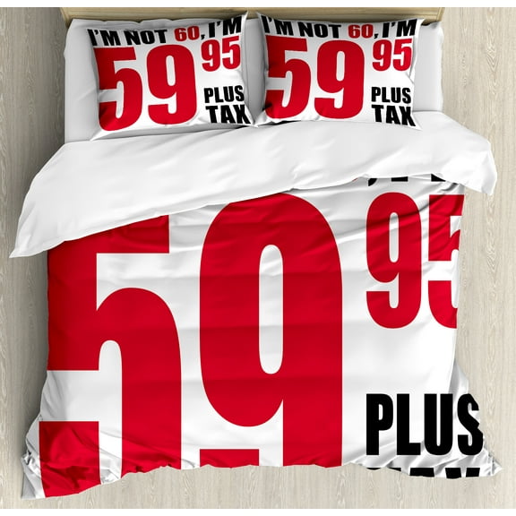 60th Birthday Duvet Cover Set, Funny Humorous Party Themed Words in the Elderly Age Image Print, Decorative 3 Piece Bedding Set with 2 Pillow Shams, King Size, Red and Black, by Ambesonne