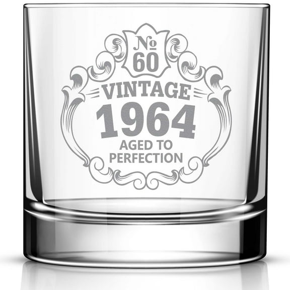 60th Birthday Engraved Whiskey Glass, Custom Engraved Rocks Glass, Vintage 1964 Aged to Perfection 11oz Old Fashioned Cocktail Glass