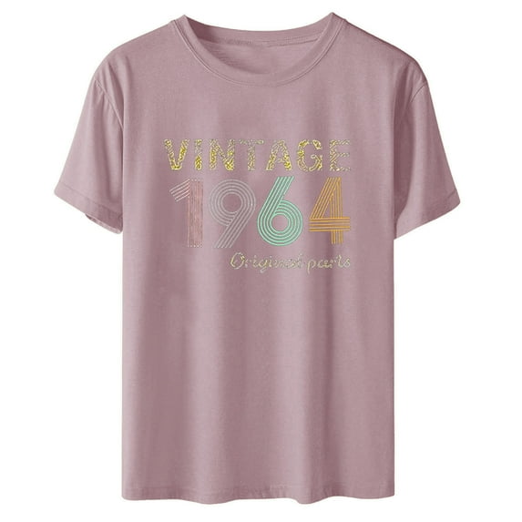 60th Birthday Gift Shirts Vintage 1964 Shirt for Women Letter Print Retro Party Tops Short Sleeve Casual Tee