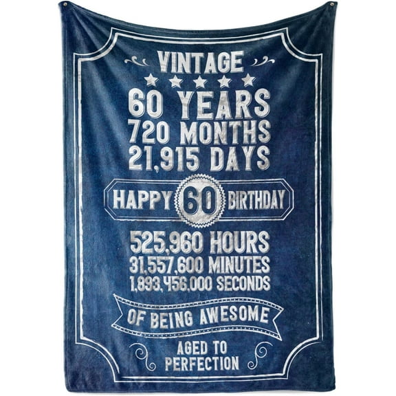 60th Birthday Gifts Blanket Bed Flannel Plush Throw, Birthday Presents for Party, Milestone, Christmas (50"x 65") - Blue, Numbers