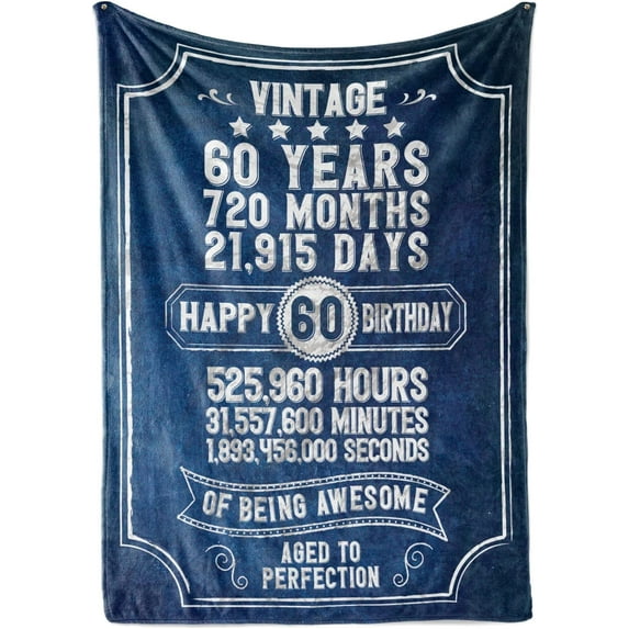 60th Birthday Gifts Blanket Bed Flannel Plush Throw, Birthday Presents for Party, Milestone, Christmas (50"x 65") - Blue, Numbers