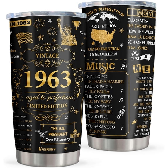 60th Birthday Gifts For Women, Back In 1963, 60th Birthday Gift Ideas Tumbler, 60th Birthday Gift For Men, 60 Year Old Gifts For Men, 1963 Birthday Gifts, 60th Birthday Decorations 20OZ Cup