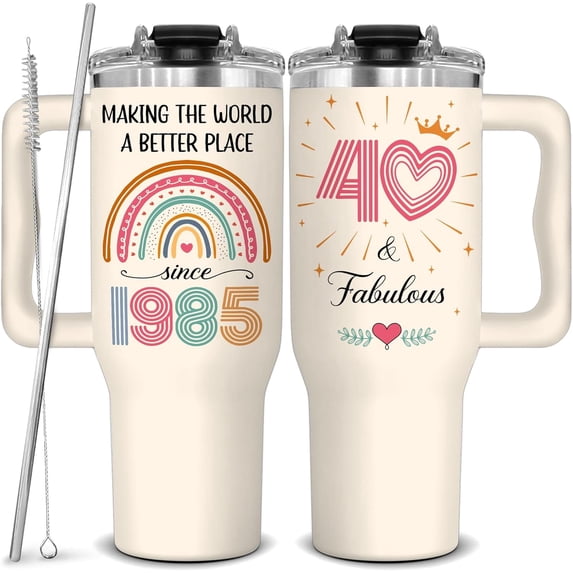 60th Birthday Gifts For Her, Women - 1965 Birthday Gifts For Women - 60th Birthday Decorations For Female - Turning 60 Gifts For Woman - Sixty Years Old Gifts For Lady - 60 Fabulous Tumbler 40 OZ