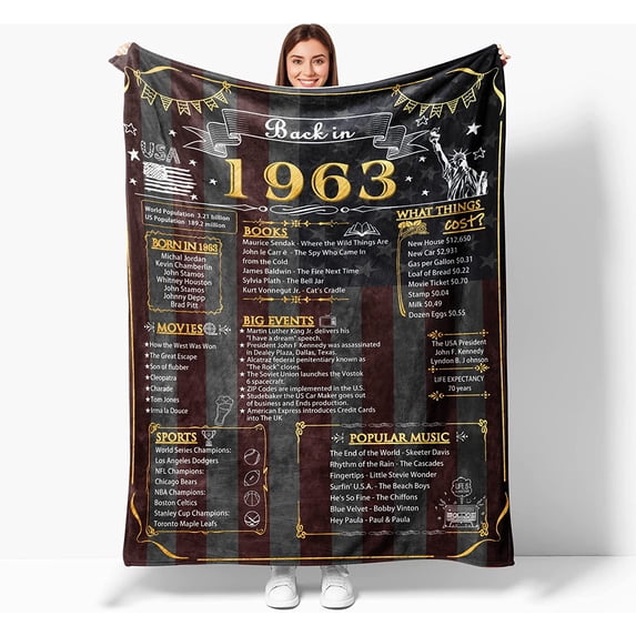 60th Birthday Gifts for Men,1963 Birthday Gifts for Men,60th Birthday Blanket for Men,60th Anniversary Blanket,60th Wedding, Back in 1963 Blankets Gold 60x50