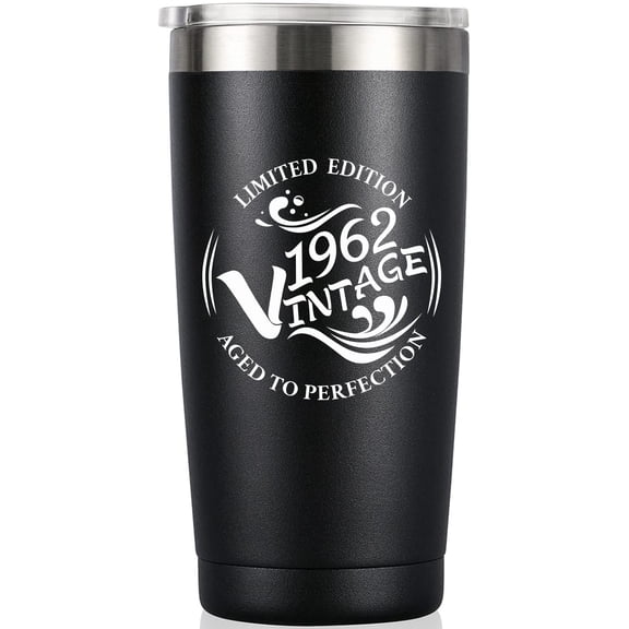 60th Birthday Gifts for Men Women, Funny 60th Birthday Decorations for Men Women, Him, Her, Turning 60 Years Old Gift, 20 oz Insulated Stainless Steel Vintage 1962 Tumbler Cup