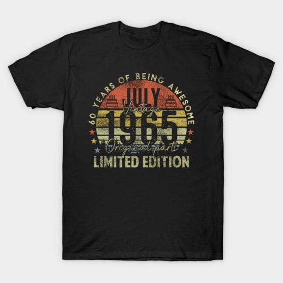 60th Birthday Gifts Vintage Awesome July 1965 60 Years Old Funny Retro G3009 T-Shirt, for men and women, Up to Size 5XL