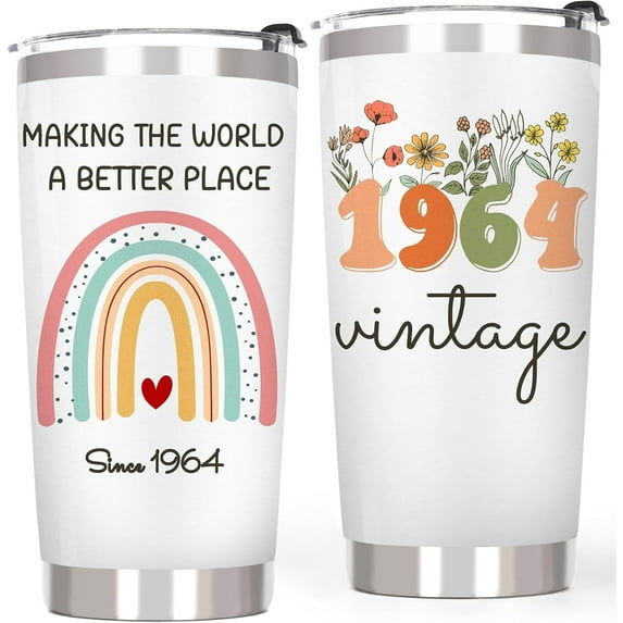 60th Birthday Gifts for Women, 1964 Birthday Gifts - 60th Birthday Cups, Happy 60th Birthday, Best 60th Birthday Gifts for Mom, Wife, Sister, Friends, Vintage 1964 Birthday Tumbler