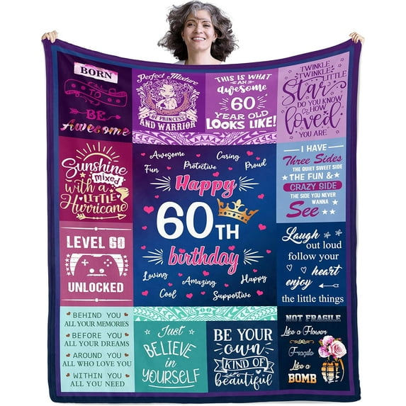 60th Birthday Gifts For Women, 60 Birthday Gifts For Women Throw Blankets 50"x60", 60 Year Old Gifts For Women, 60th Birthday Gift Ideas, Gifts For 60 Year Old Woman, 60th Birthday Decorations Women