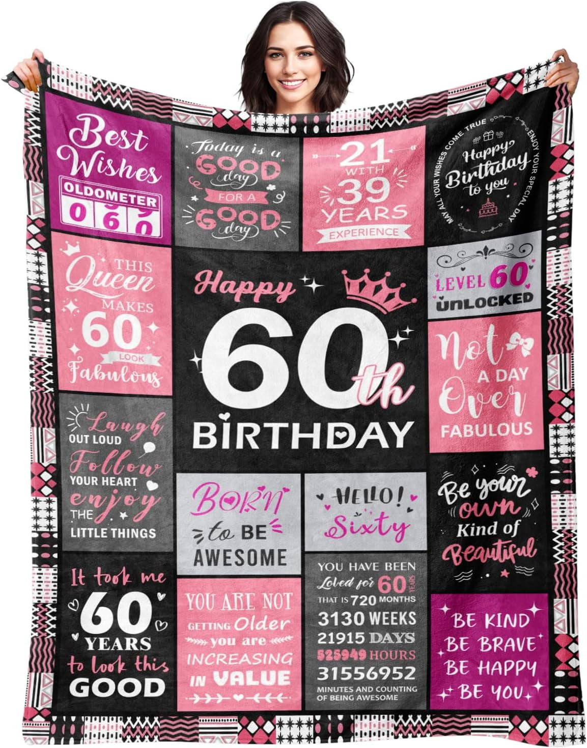 60th Birthday Gifts for Women - 60th Birthday Decorations for Woman - 60 Year Old Birthday Gifts - Happy 60th Birthday Gift Ideas for 60 Year Old Woman - 1965 Birthday Decoration Throw Blanket
