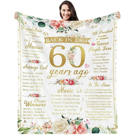 60th Birthday Gifts for Women Best 60th Birthday Gift Ideas 60 Year Old Birthday Gifts for Mom Wife Back in 1964 60th Birthday Blanket for 60th Birthday Decoration 50" X 60"