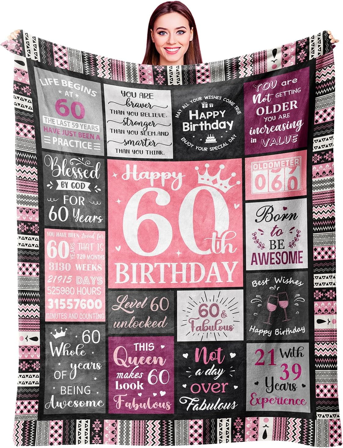 60th Birthday Gifts for Women Blanket 50"x60", 60th Birthday Decorations Women, 60th Birthday Gift Ideas, Happy 60th Birthday Gifts for 60 Year Old Woman, 1964 Birthday Gifts for Women Throw