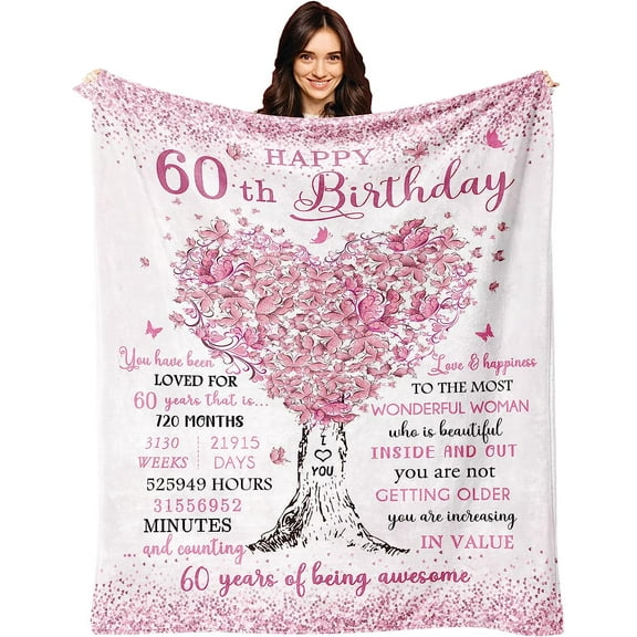 60th Birthday Gifts for Women Blanket 60"X50", Birthday Gifts for 60 Year Old Woman, Happy 60th Birthday Gifts for Women, Gift for 60th Birthday for Women, Gifts for 60th Birthday Women Throws
