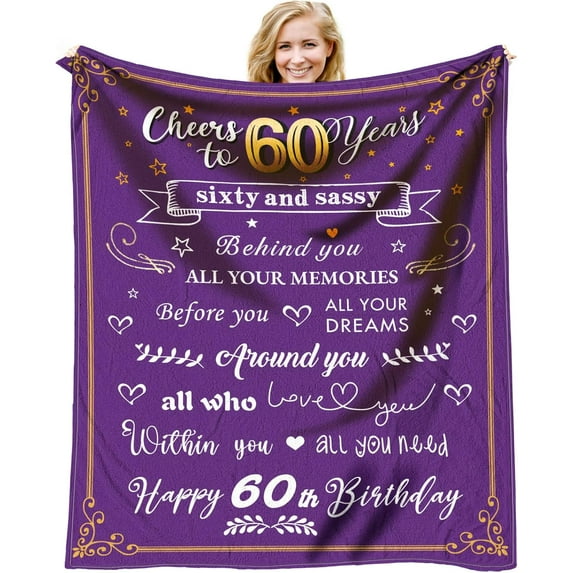 60th Birthday Gifts for Women - Gifts for 60 Year Old Woman - 60 Year Old Gifts for Women - Happy 60th Birthday Gift Ideas - 1963 Bday Gifts for Mom - Throw Blanket 60 x 50 inch