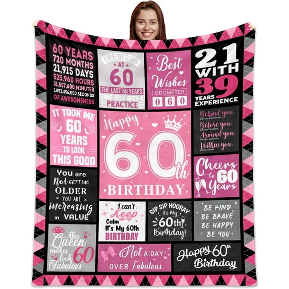 60th Birthday Gifts for Women, Happy 60th Birthday Gift Ideas for Her, 60th Birthday Blanket for Women, for 60 Year Old Woman, 1964 Birthday Gifts for Women, 60th Birthday Blanket 50"X60"