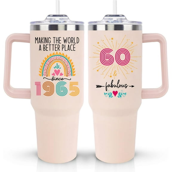60th Birthday Gifts for Women Her, Unique Cool 1965 60 th Womens Birthday Gift 40oz Tumbler for Turning 60 Year Old Mom Mother Wife Aunt Auntie Sisters Teacher Friend and Fabulous Cup