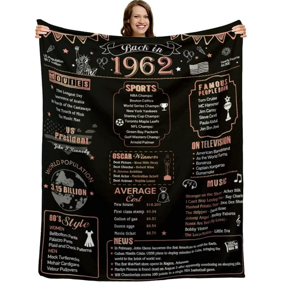 60th Birthday Gifts for Women Men Blanket, Gifts for 60th Birthday Decorations, 1962 Birthday Gifts for Her,60 Years Old Gift for Mom Dad Grandparents, 60th Birthday Gifts Ideas Back in 1962 60"X50"