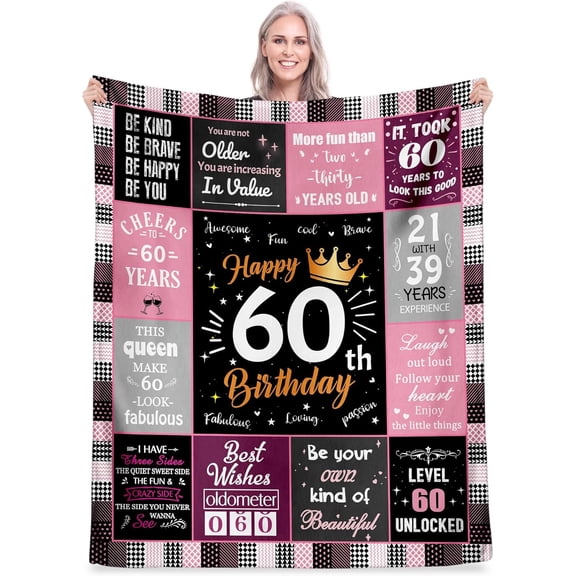 60th Birthday Gifts for Women, Unique Happy Birthday Fleece Throw Blanket 50" x 60", Funny 60 Years Old Birthday Decorations Gifts, Best 60th Birthday Gfit Ideas for Mom, Wife, Sister, Friends, Female