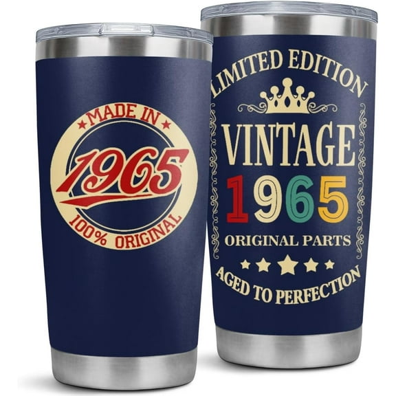 60th Birthday Gifts for Men & Women - Vintage 1965 Themed 20oz Stainless Steel Tumbler - Cool Gift for 60 Year Old Him or Her