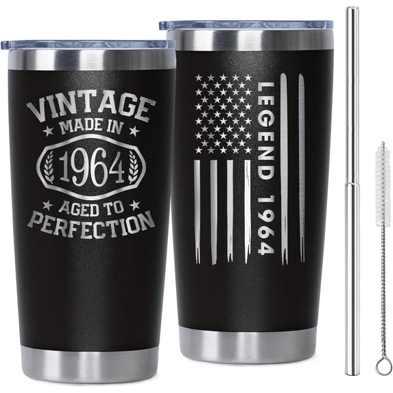 60th Birthday Gifts for Women Men, 60 Years Old Gifts Vintage 1964 Tumbler Cup for Mom Dad Wife Husband Grandparents - 20oz Tumbler Cup