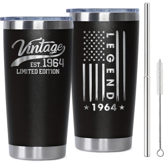 60th Birthday Gifts for Women Men, 60 Years Old Gifts Vintage 1964 Tumbler Cup for Mom Dad Wife Husband Grandparents - 20oz Tumbler Cup