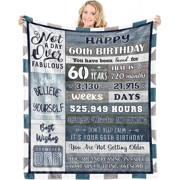 60th Birthday Gifts for Women Men Happy 60th Birthday Decorations Women Men 60th Birthday Gifts Ideas for Her Him Husband Throw Blanket 60"x50"