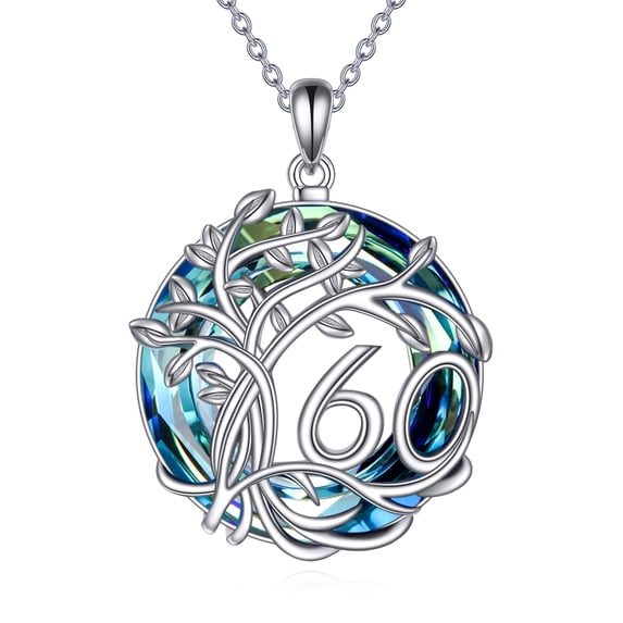 60th Birthday Gifts for Women Sterling Silver Tree of Life Necklace Blue Crystal Jewelry for Her Wife Mom Mother Grandma Grandmother