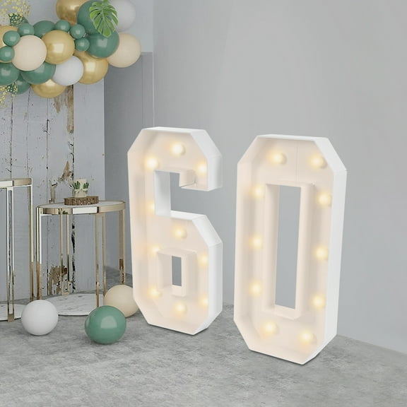 60th Birthday Party Decoration, White Vintage 60 Light Up Numbers, Light Up Numbers for Birthday Decorations