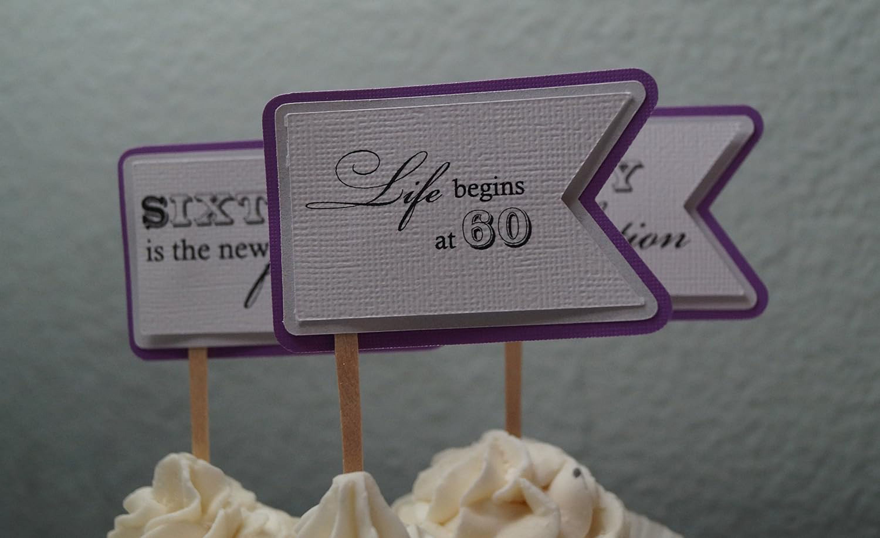 60th Birthday Quotes Cupcake Toppers, Set of 12 (Purple Grape