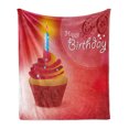 thumbnail image 1 of 60th Birthday Soft Flannel Fleece Blanket, Abstract Sun Beams Backdrop Party Theme Cupcake with Frosting Image, Cozy Plush for Indoor and Outdoor Use, 50" x 70", Ruby Red and Orange, by Ambesonne, 1 of 6