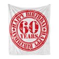 thumbnail image 1 of 60th Birthday Soft Flannel Fleece Throw Blanket, Abstract Grunge Style Happy 60 Party Theme Retro Stamp Slogan Print, Cozy Plush for Indoor and Outdoor Use, 70" x 90", White Red, by Ambesonne, 1 of 6