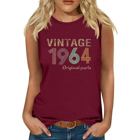 60th Birthday Tank Tops for Women Vintage 1964 Graphic Party T-Shirts Cute Crewneck Sleeveless Gifts Tees
