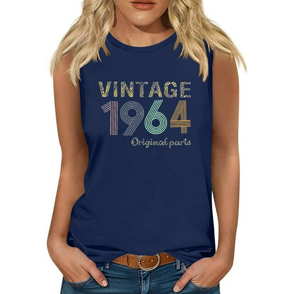 60th Birthday Tank Tops for Women Vintage 1964 Graphic Party T-Shirts Cute Crewneck Sleeveless Gifts Tees