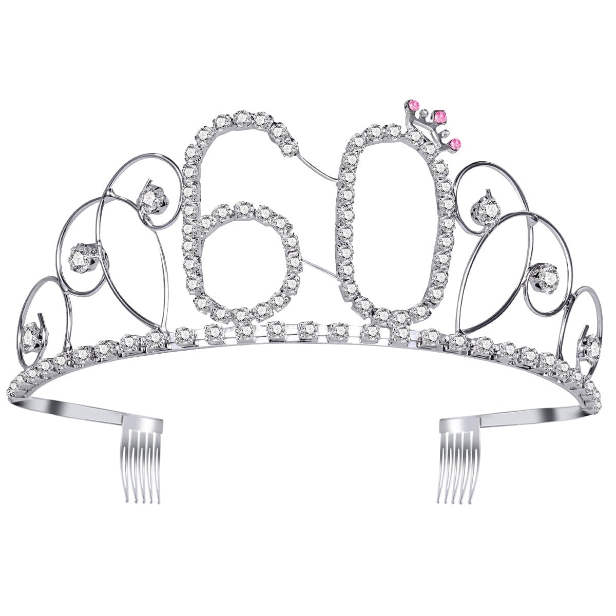 60th Birthday Tiara Crystal Rhinestone Birthday Tiara Queen Crowns Headband With Hair Combs Clip for Mother's or Grandmother's 60th Birthday Party Decorations