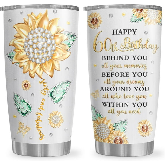 60th Birthday Tumbler 20oz, 60th Birthday Gifts for Women/Men Mug, 60th Birthday Decorations Women, 60th Birthday Gift Ideas Cup, Happy 60th Birthday Gifts