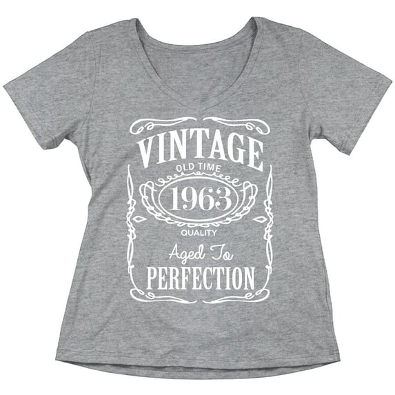 60th Birthday VINTAGE 1963 Women's V-neck, M, Heather Grey