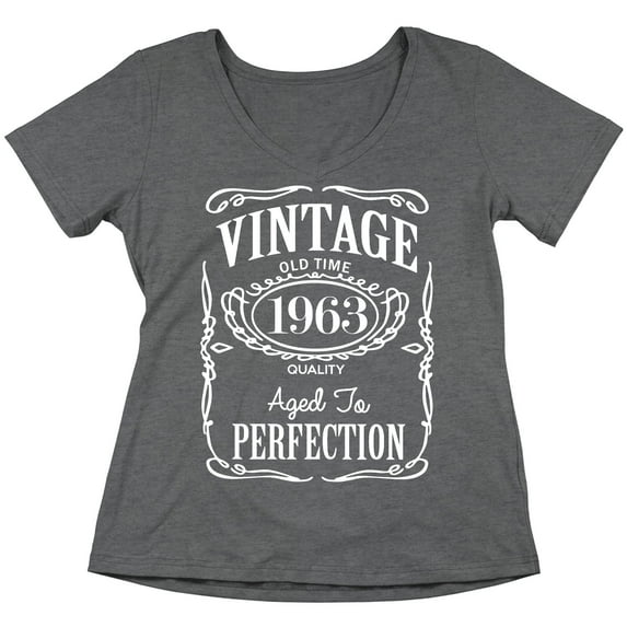 60th Birthday VINTAGE 1963 Women's V-neck, S, Heather Charcoal