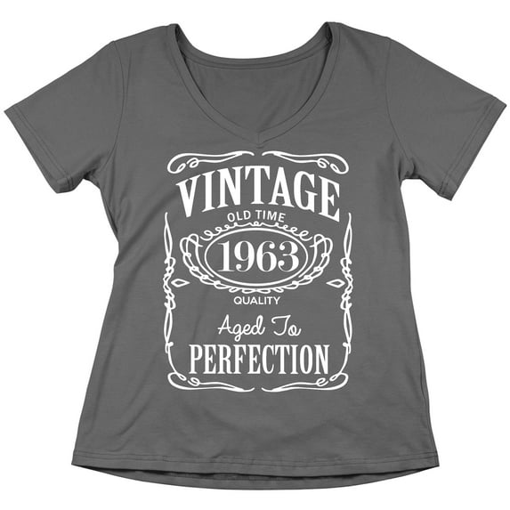 60th Birthday VINTAGE 1963 Women's V-neck, XL, Charcoal